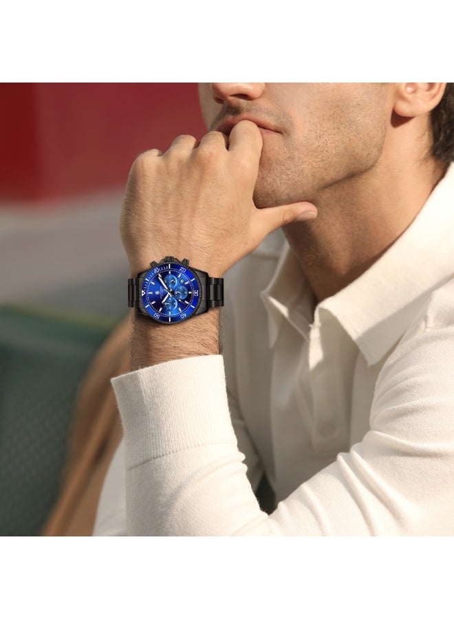 سافيرو ساعة سابفيرو كرونوغراف رجالية من الفولاذ المقاوم للصدأ، مقاومة للماء حتى عمق 50 مترًا، ساعة كوارتز تناظرية مع عرض التاريخ، ساعة كلاسيكية فاخرة وأنيقة، هدية مثالية للرجال. - Image 4